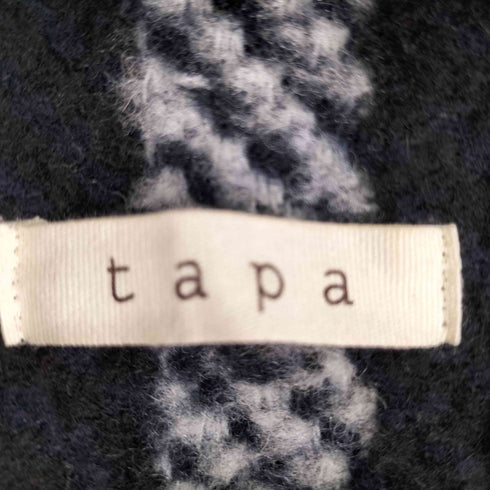 tapa ノーカラー チェック ウールコート レディース